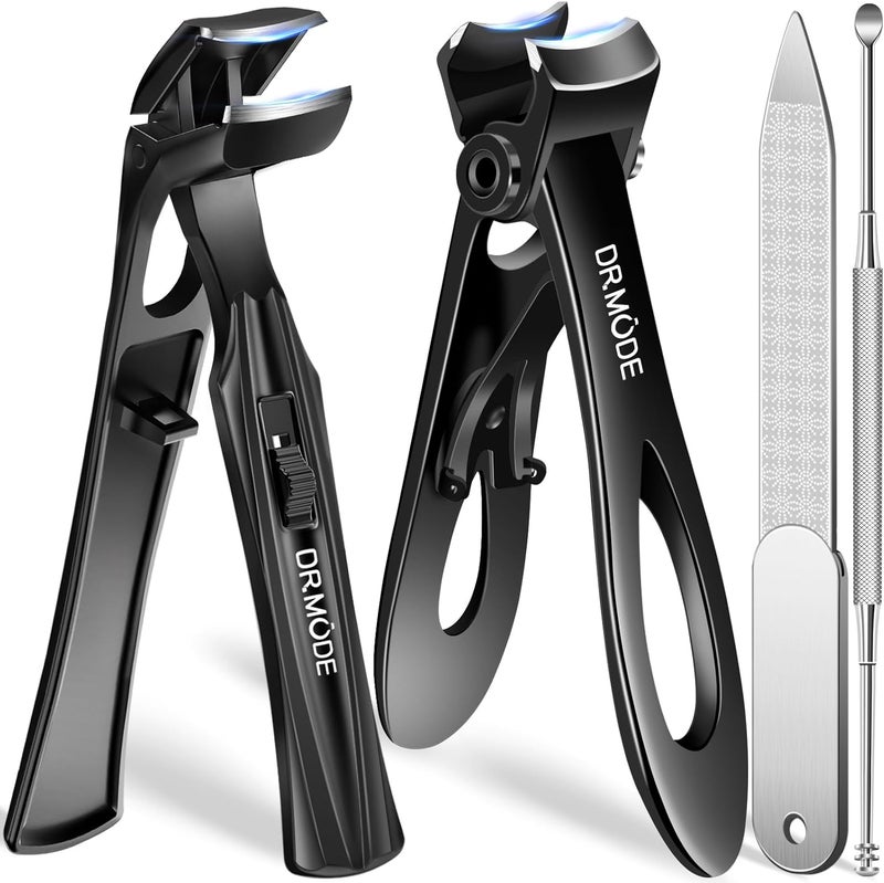 DRMODE Toenail Clippers for Thick Toenails for Seniors, Angled Head Long Handled Toe Nail Clippers for Men with Wide Jaw Opening, Heavy Duty Large Finger Nail Clippers Adult Cutter with Catcher, Black - Image 1
